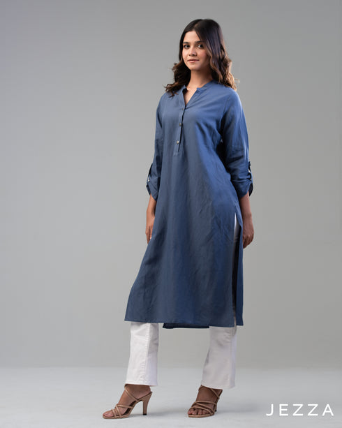 Breezy Layers: V-Neck Mandarin Cotton Top 67161